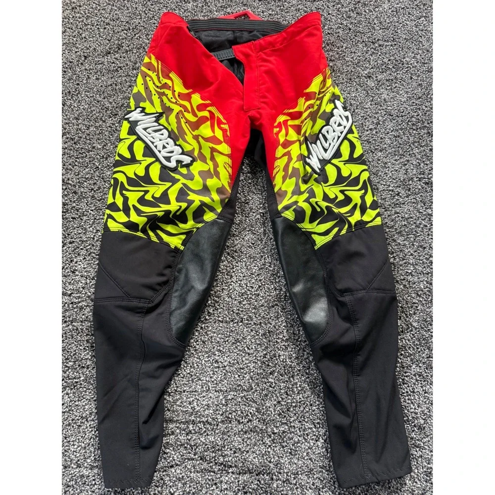 Willbros Youth Motocross Racing Pants Red Neon Yellow Black Size Y28 MX BMX